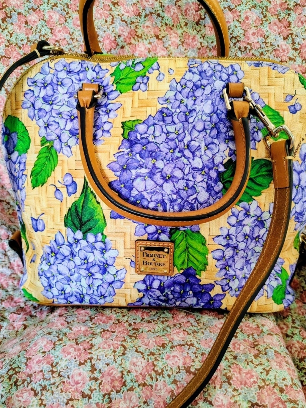 NWOT Dooney & Bourke Purple Hydrangea Print Satchel
